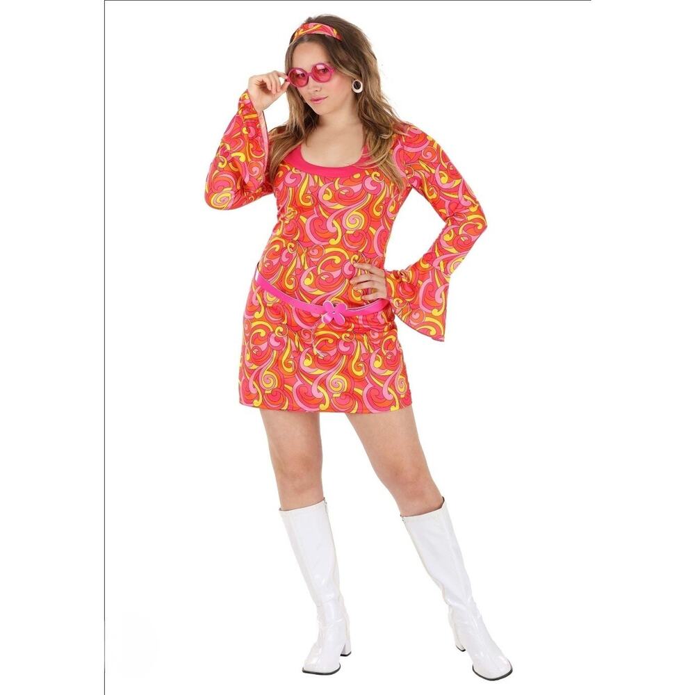 Dream Girl 70s Groovy GO GO Retro Halloween Costume DRESS Women's Size M Disco